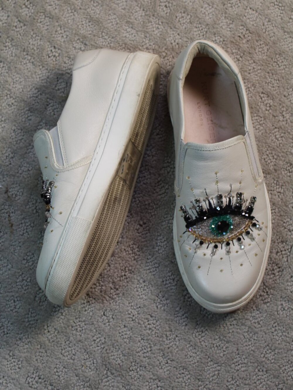 Stunning! Kurt Geiger Size 8 Leah Cream Seeing Eye Sneakers 5347100109 READ